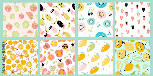 Set of fruits Seamless pattern collection. Abstract illustration Vector. good for printing. 