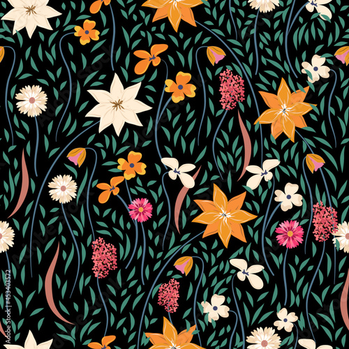 Wild Flowers Vector Seamless Pattern. Ditsy style. Pattern for fashion and print. 