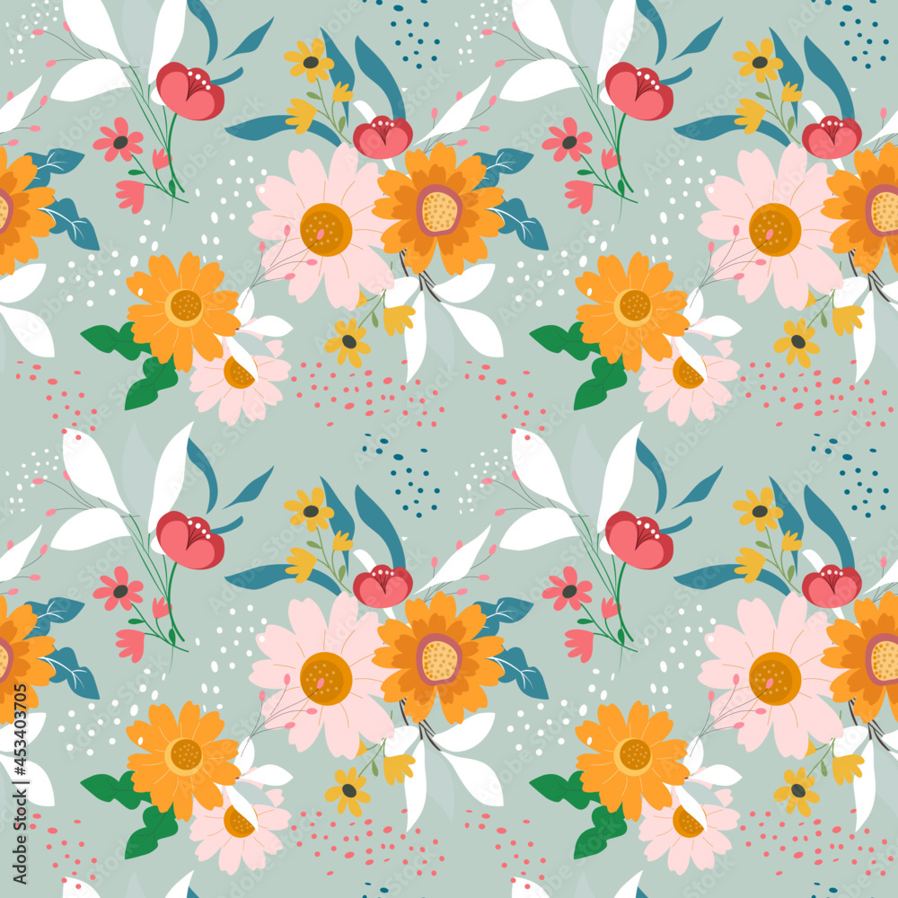 Flowers Vector Seamless Pattern. Ditsy style. Pattern for fashion and print. 