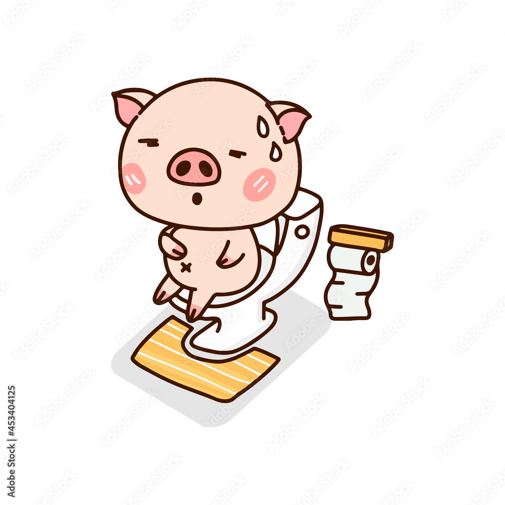 Cute Pig Pooping On Toilet. Cute Pig Pooping On Toilet.