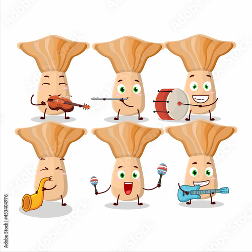 Cartoon character of lactarius playing some musical instruments