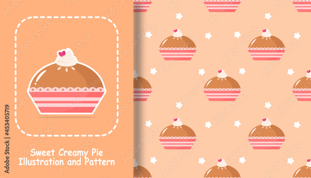 Cute Pie Seamless Pattern and Illustration Cute Pie Seamless Pattern and Illustration
