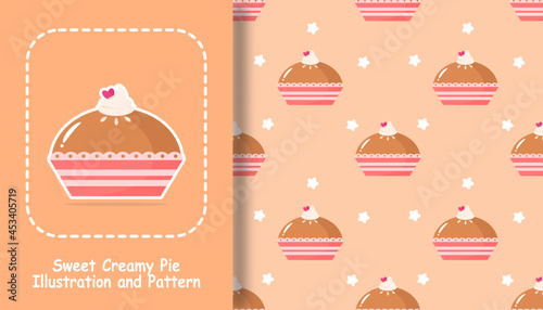 Cute Pie Seamless Pattern and Illustration