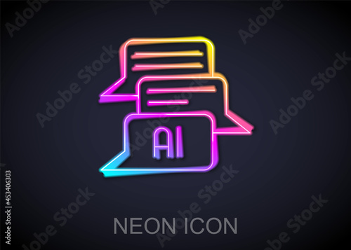 Glowing neon line Chat bot icon isolated on black background. Chatbot icon. Vector