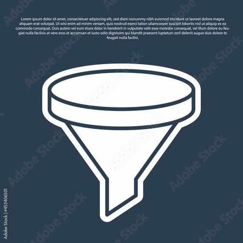 Blue line Funnel or filter icon isolated on blue background. Vector