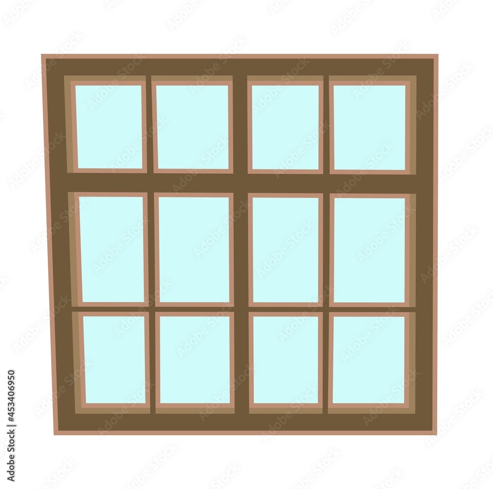 Window is rectangular. Simple and flat style. Blue glass. Day. Cartoon cute fairy tale design. Isolated on white background. Vector Window is rectangular. Simple and flat style. Blue glass. Day. Cartoon cute fairy tale design. Isolated on white background. Vector