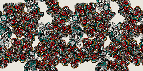 Magic dream psychedelic fashion eyes seamless pattern in hippie or surreal style. Crazy funky background.