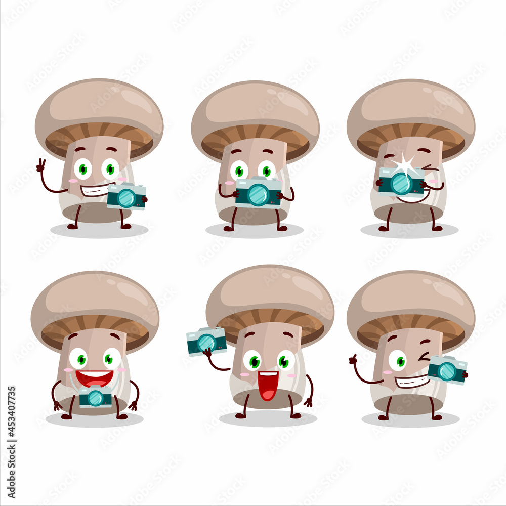 Photographer profession emoticon with portobelo cartoon character Photographer profession emoticon with portobelo cartoon character