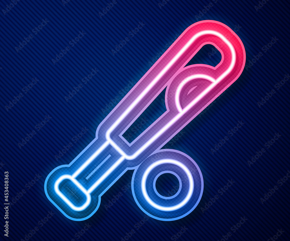 Glowing neon line Baseball bat with ball icon isolated on blue background. Vector Glowing neon line Baseball bat with ball icon isolated on blue background. Vector