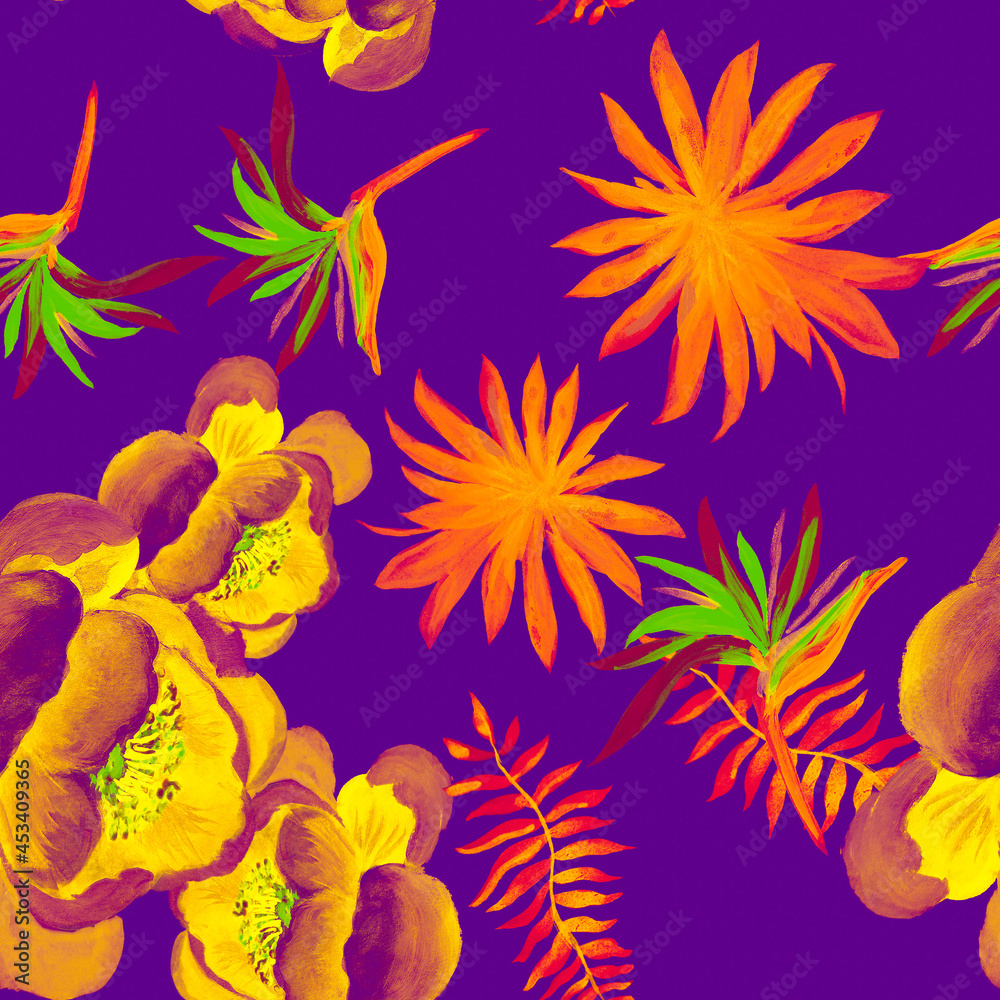 Coral Tropical Texture. Pink Seamless Exotic. Gray Pattern Exotic. Garden Art. Wallpaper Texture. Drawing Leaf. Floral Nature. Watercolor Vintage.