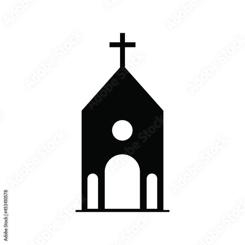 Church icon. Holy place building silhouette sign. Church outline black symbol