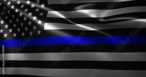 Obraz na plátne Thin Blue Line Flag, United States of America flag with waving folds, close up v