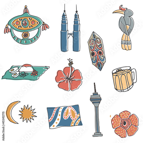 Malaysia Elements Vector Doodle Style