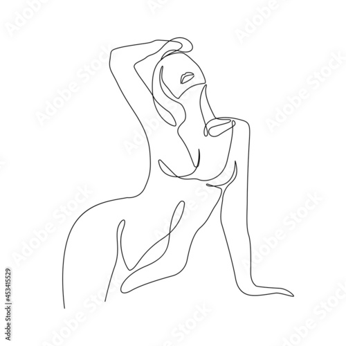 One Line Modern Nude Woman Drawing. Female Body Line Art Drawing for Wall Art Print, Poster, Banner. Trendy Minimalist Abstract Art with Naked Woman Back. Vector EPS 10