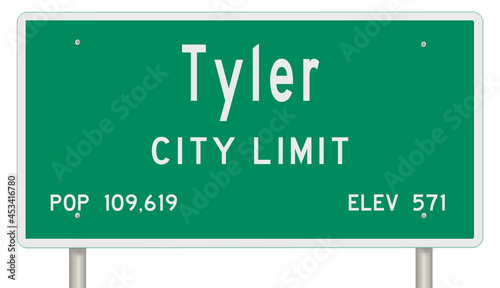 Rendering of a green Texas highway sign with city information