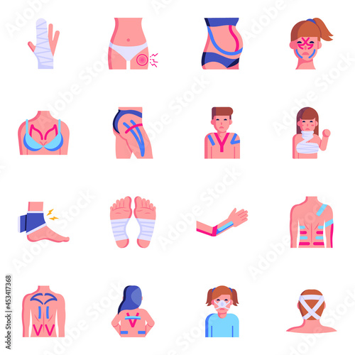 Trendy Flat Icons of Kinesiology 

