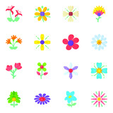 Colorful Set of Floral Flat Icons in Editable Style 

