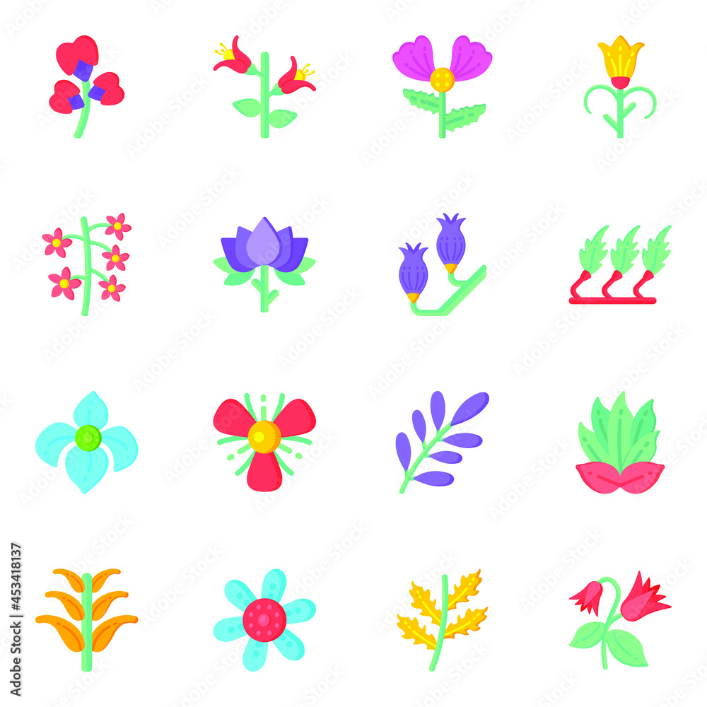 Set of Flower Designs Flat Icons in Editable Style
Set of Flower Designs Flat Icons in Editable Style