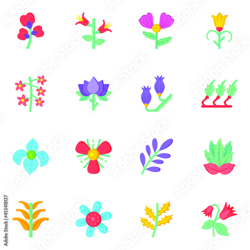 Set of Flower Designs Flat Icons in Editable Style