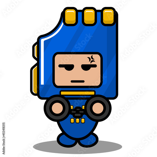 blue memory card mascot costume cute vector cartoon character hand in handcuffs © Kristian