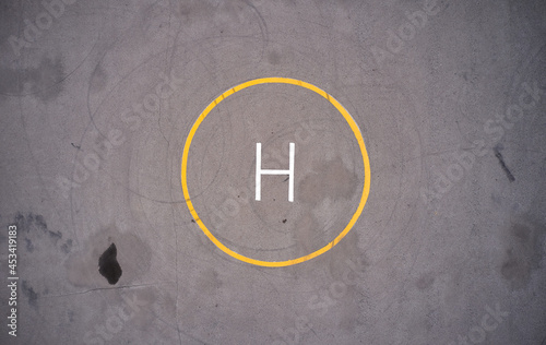 Helipad shooting from the air. Helicopter helipad photo