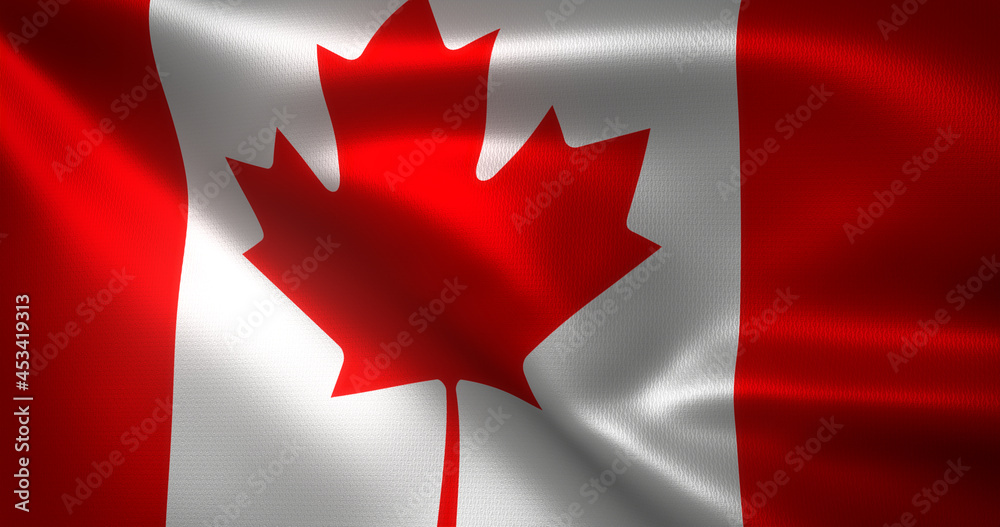 Canada Flag, Canadian flag with waving folds, close up view, 3D rendering Canada Flag, Canadian flag with waving folds, close up view, 3D rendering