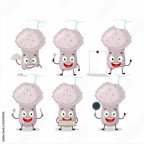 Cartoon character of puffball with various chef emoticons