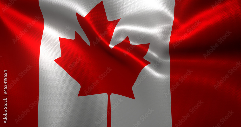 Canada Flag, Canadian flag with waving folds, close up view, 3D rendering