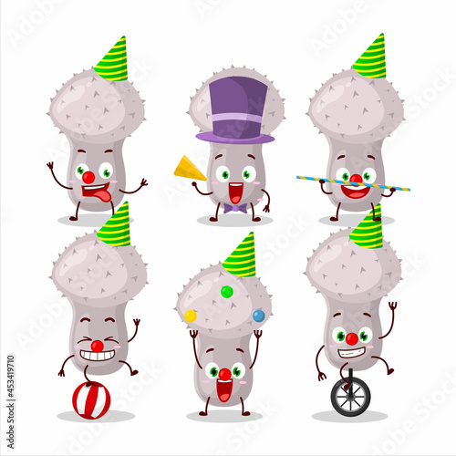 Cartoon character of puffball with various circus shows