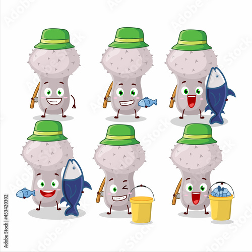 A fisherman puffball cartoon picture catch a big fish