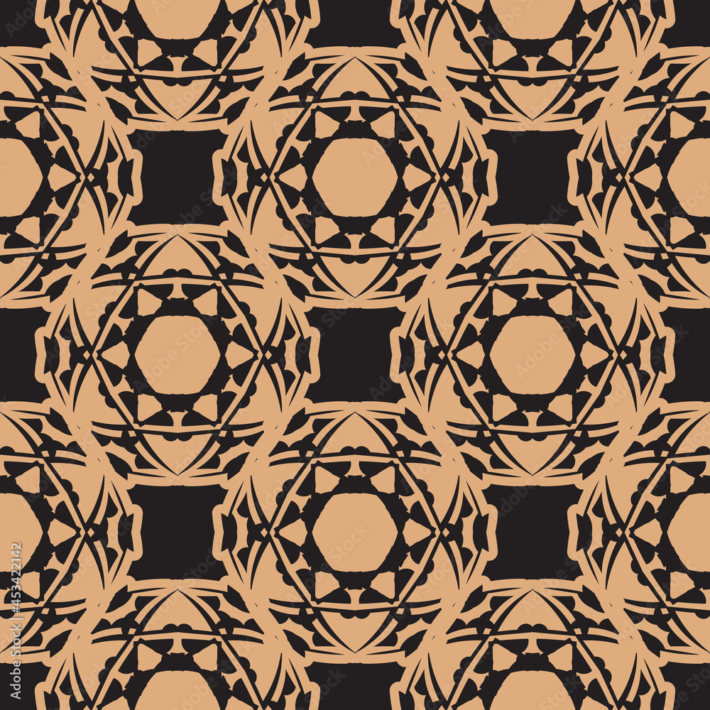 Dark dewy seamless pattern with vintage ornaments. Indian floral element. Graphic ornament for wallpaper, fabric, packaging, wrapping.
