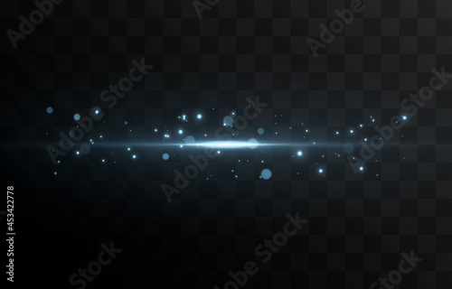 Vector glowing line of light. Magic glow  blue light  light particles  dust  neon line. Glowing line png.