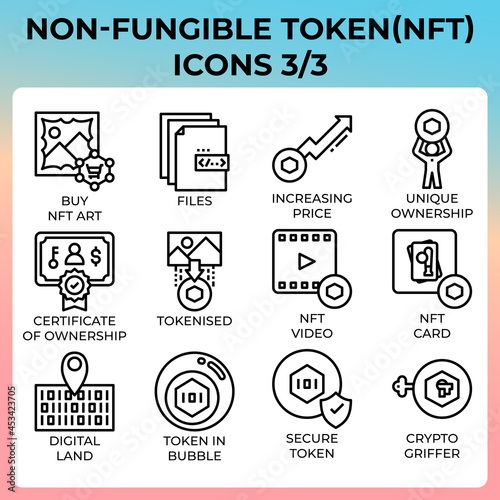 NFT - Non-fungible token icon set photo