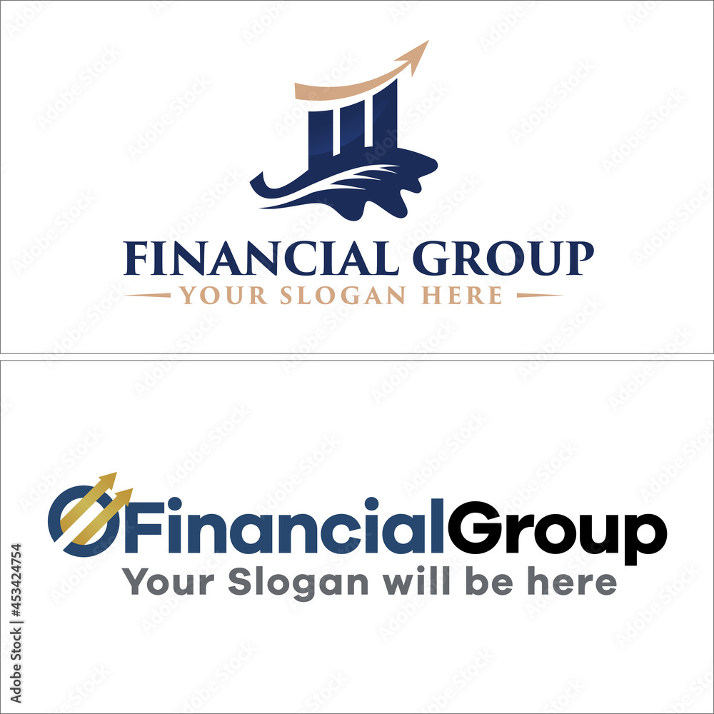 Financial logo with chart bar arrow and leaf oak logo design Stock ...