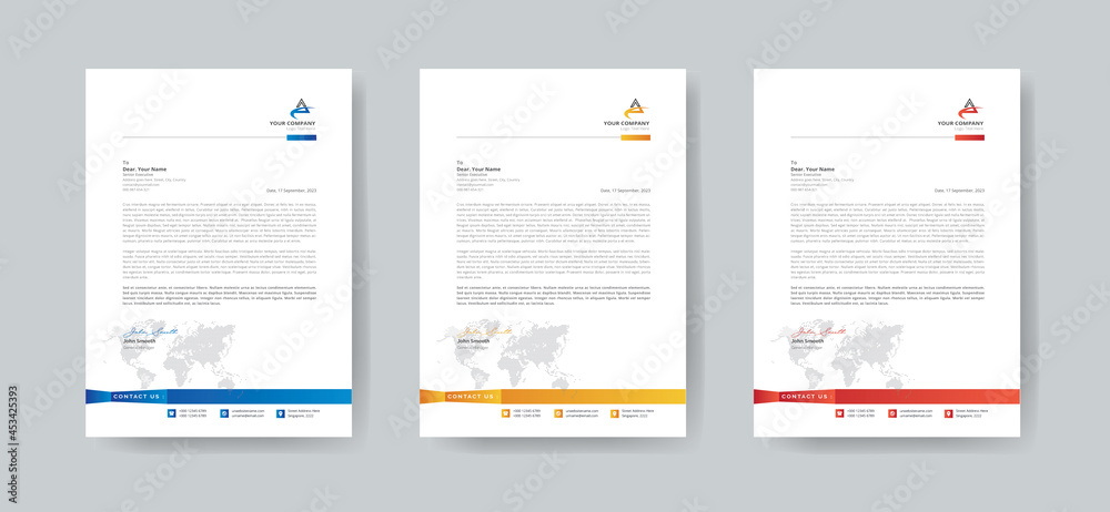 Corporate Business Style Letterhead Design Vector Template For Your Project. Simple And Clean Print Ready in 3 Colorful Accents Template 