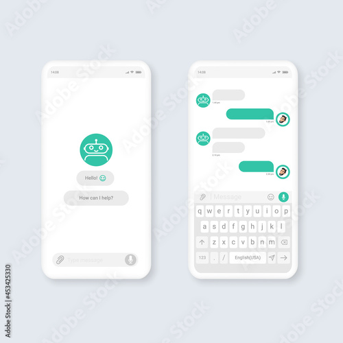 Chat bot mobile application dialog box template concept. UI UX elements for web design.