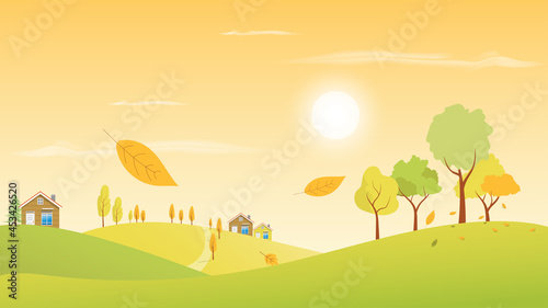 Autumn landscape season scenery vector illustration 