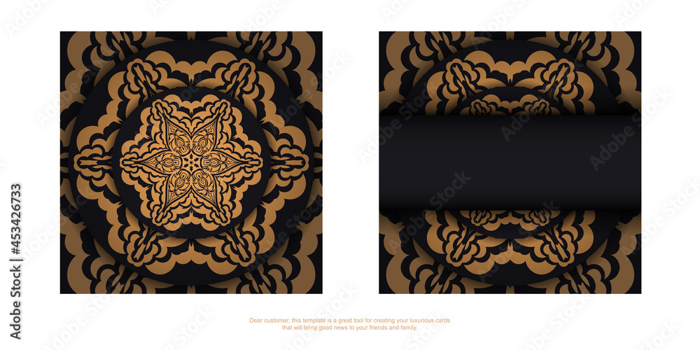 Invitation card template with place for your text and vintage ornaments. Square vector postcard design in black color with luxury ornaments.