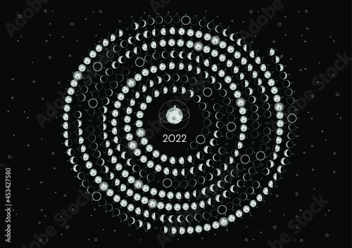 Moon Calendar 2022 Northern Hemisphere Black Rounded