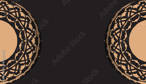 Luxurious design of a postcard in black with Greek ornaments. Vector invitation card with place for your text and vintage patterns.