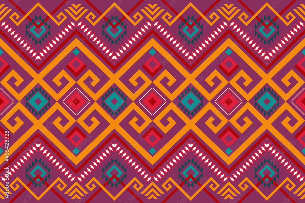 pink purple colorful geometric oriental ikat seamless pattern traditional ethnic pattern design for background, carpet, wallpaper backdrop, clothing, wrapping, batik, fabric. embroidery style. vector