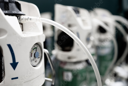 close up of oxygen tank for for patient in hospital (selective focus)