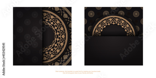 Luxurious Template for print design postcards in black color with Greek ornaments. Preparing an invitation with a place for your text and vintage patterns.