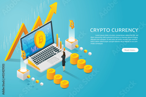 Cryptocurrency graph and arrow is growing.
