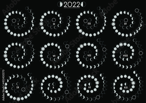 Moon Calendar 2022 Southern Hemisphere Black 12 months separated
