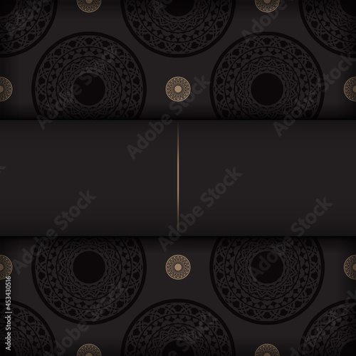 Luxurious vector template for print design postcard in black color with greek patterns. Preparing an invitation with a place for your text and vintage ornaments.