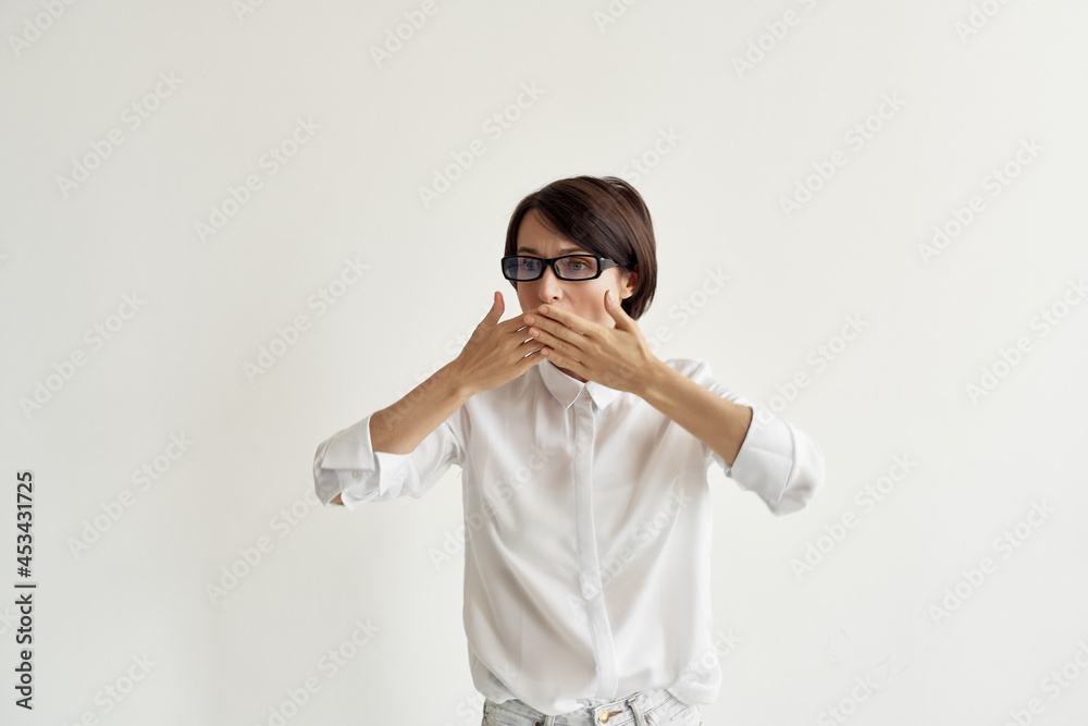 brunette in white shirt business woman secretary brunette in white shirt business woman secretary