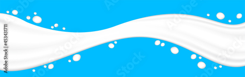 milk splashing for banner, white milk drop splash, droplet milk shape isolated on light blue for banner background