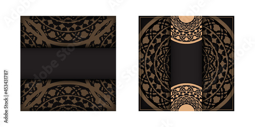 Postcard design in black with Greek patterns. Invitation card design with space for your text and vintage ornaments.