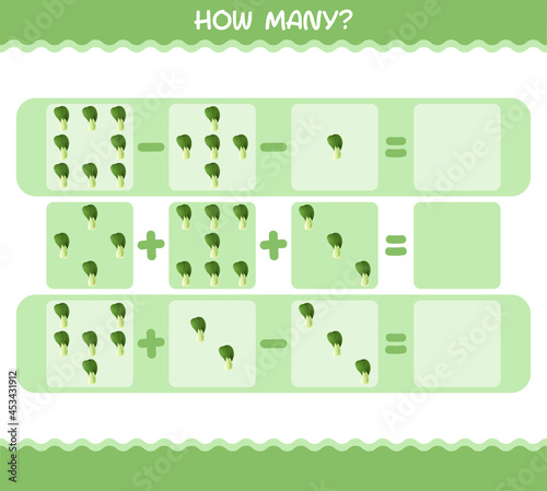 How many cartoon bok choy. Counting game. Educational game for pre shool years kids and toddlers
